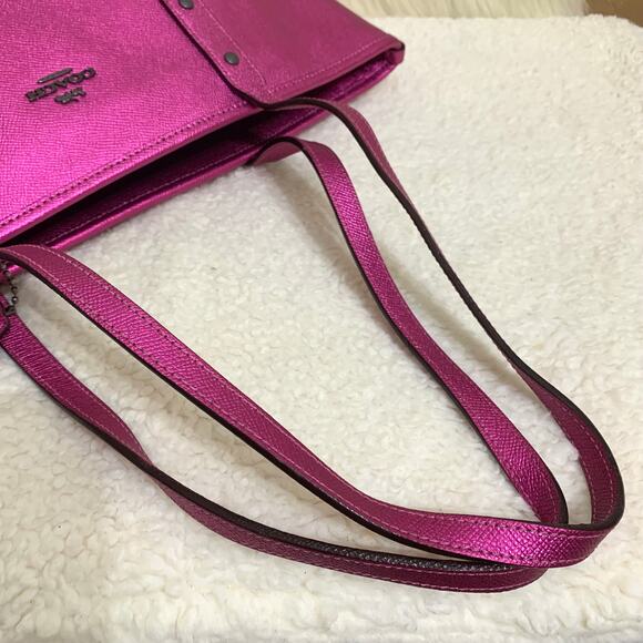 COACH Large Metallic CERISE Pink CITY TOTE Shopper Bag F16224 - Picture 7 of 16